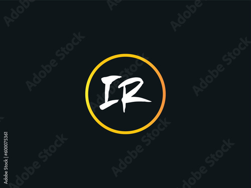 Typography IR Brush Letter Logo, Hand Drawn Ir ri Circle Logo Icon With Gradient and white
