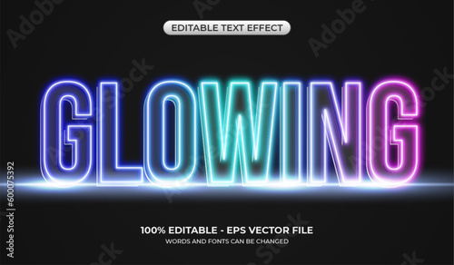Realistic rainbow Glow text effect. Editable glowing neon text effect stands on the floor