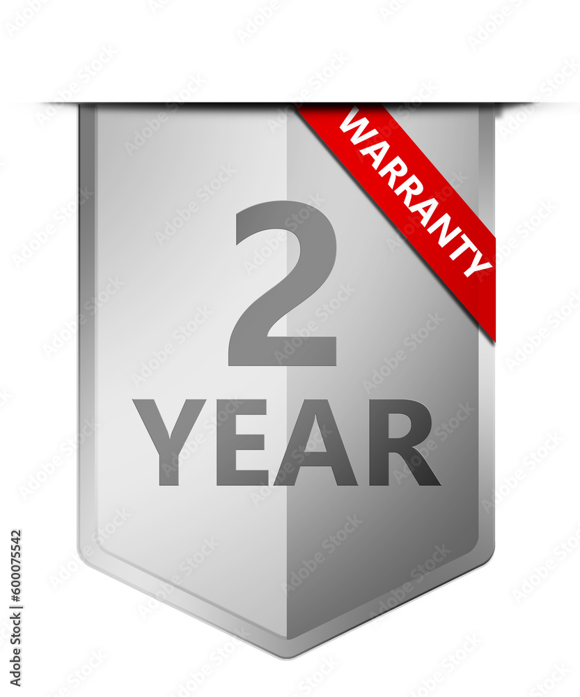 Two year warranty banner with silver shield Two year warranty banner with silver shield