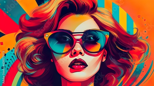 Stunning woman wearing sunglasses with 80's vibe made with AI generative technology