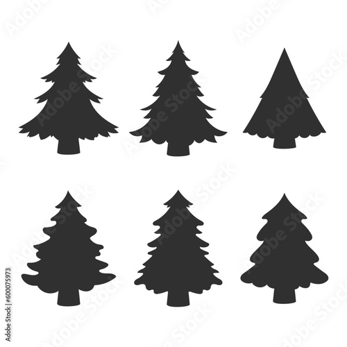 Simple Christmas tree silhouette, cartoon silhouette, illustration, for clipping, for design, isolated on white background