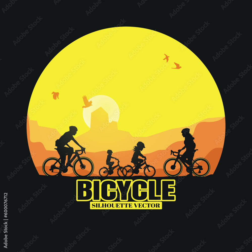 Obraz premium Silhouette of the cycling a bicycle Vector illustration, world bicycle day. 
