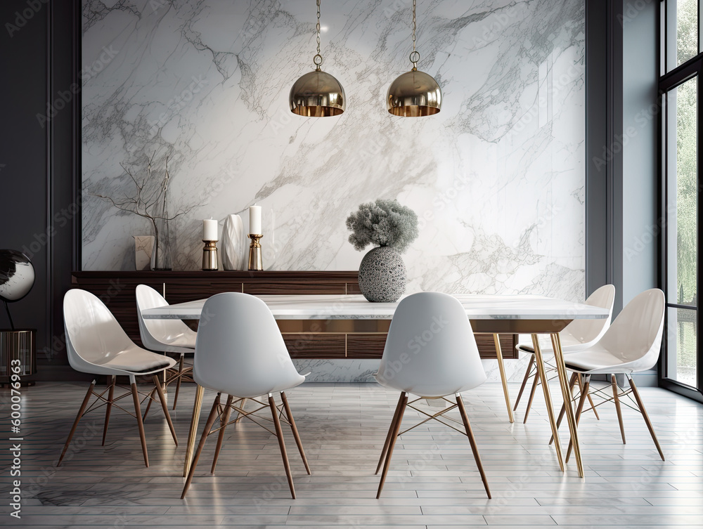 Front view of a modern designer kitchen with smooth handleless cabinets