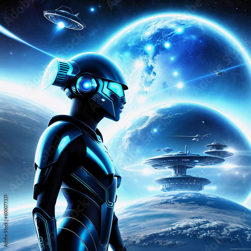 3d render of a woman with a sky