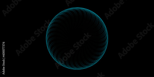 Abstract circle line pattern spin blue green light isolated on black background in the concept of music, technology, digital, AI	