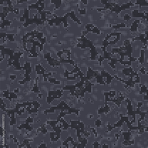 Digital dot half tone black camouflage, seamless pattern. Urban clothing style, masking dotty camo repeat print. Vector monochrome texture