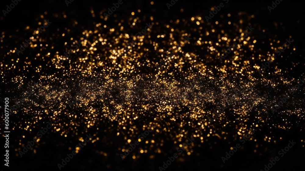 gold glitter defocused twinkly lights on black background