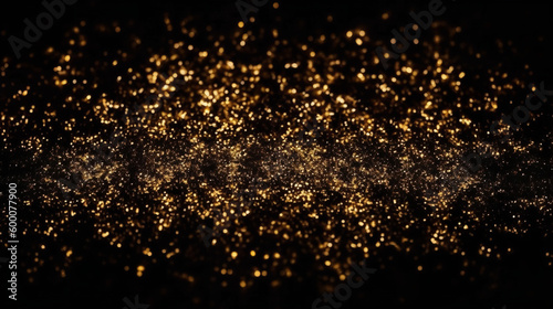 gold glitter defocused twinkly lights on black background