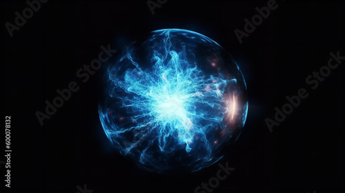 blue glowing plasma ball lightning abstract background photo