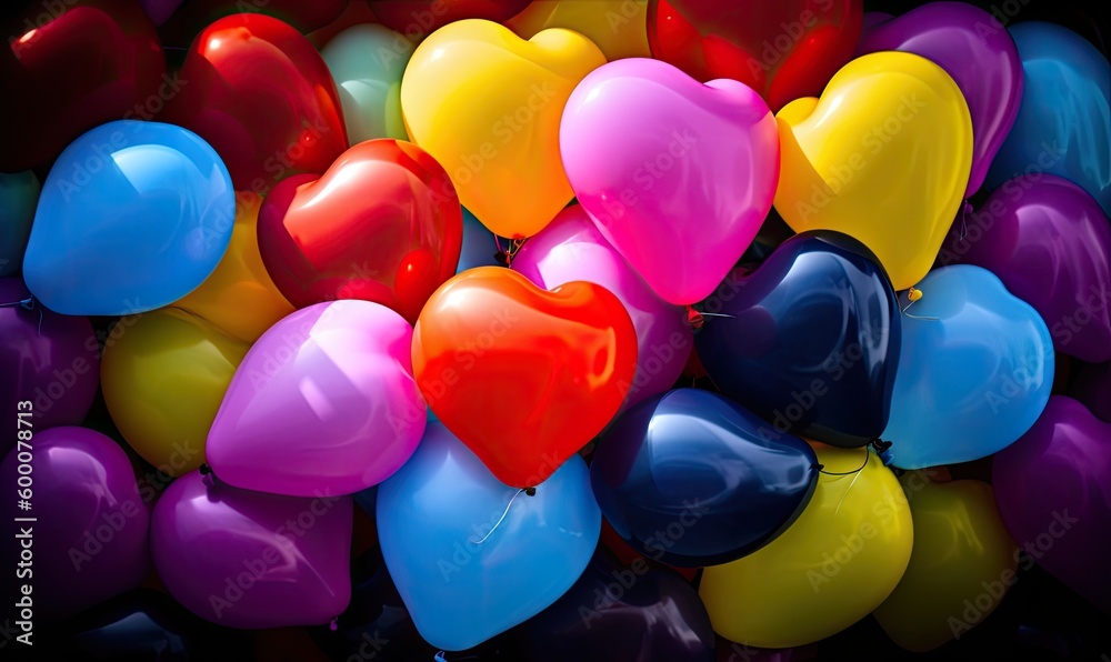 Cheerful and festive heart-shaped balloons in bold colors Creating using generative AI tools