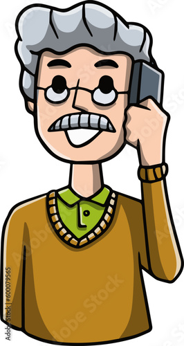 Man with mobile phone. Cartoon hand drawn sketch illustration