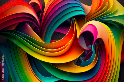 Multicolored abstract background with curved lines and curves of varying colors. Generative AI.