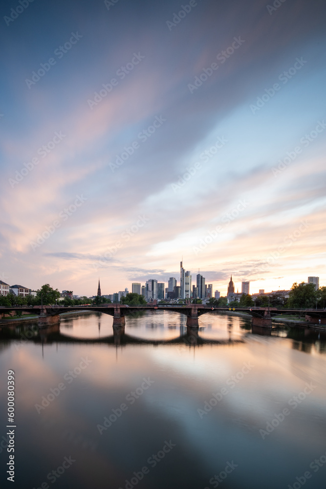 View of the skyline of Frankfurt am Main at dusk, Germany