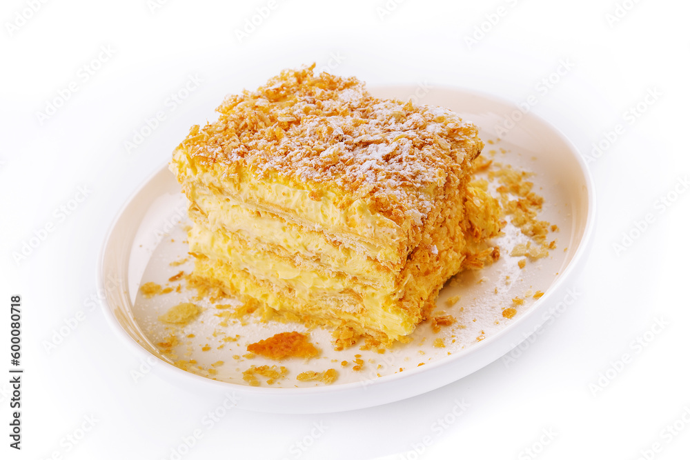 Homemade baked cake Napoleon on plate