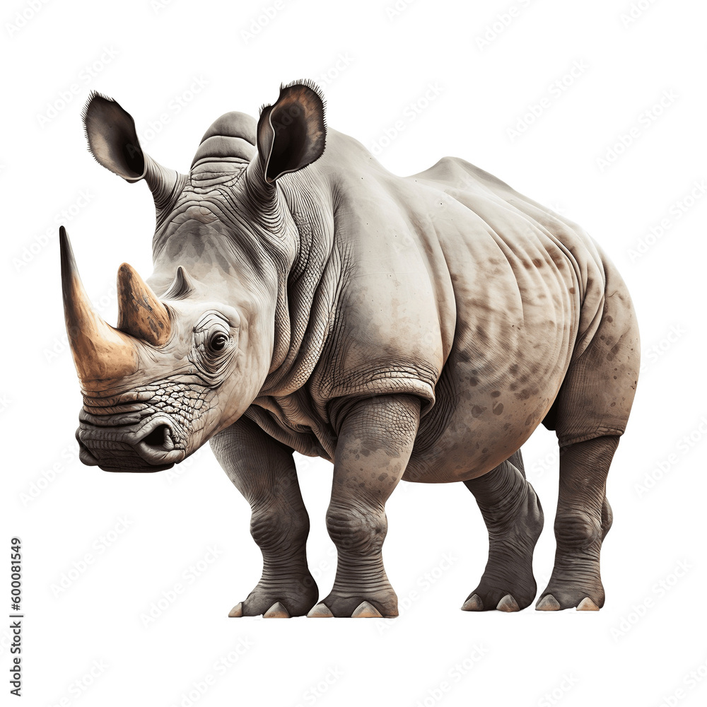 Fototapeta premium A majestic rhinoceros isolated on transparent background, created with generative AI