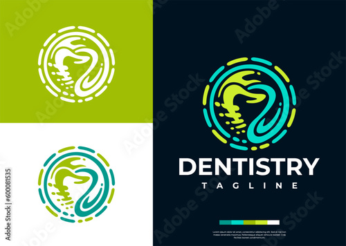 Modern tooth dental implant logo design branding