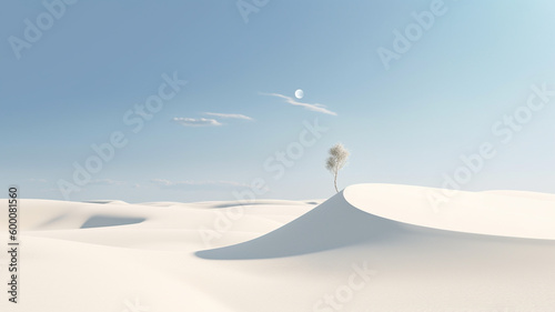 Minimalist view of wavy white sand with blue sky and clean. Ai generative