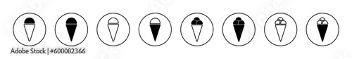 Ice cream set of line sign. Waffle cup ice cream illustration. Vector icon frozen dessert.