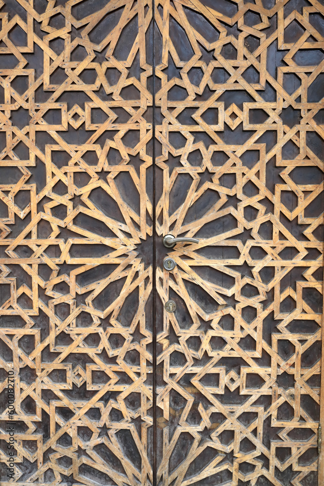 Details of door with wooden pattern