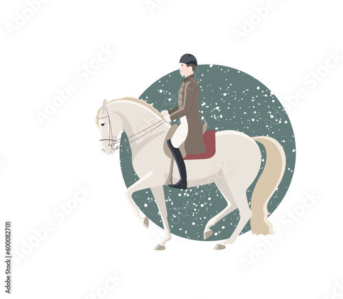 The rider of the dressage school performs piaffe, vector illustration