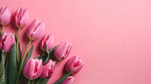 Spring tulip creates on pink foundation best see in level lay orchestrate. AI Generated