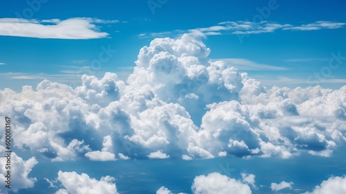 Blue sky with specific clouds. See over the clouds.summer blue sky cloud slant light white establishment. AI Generated