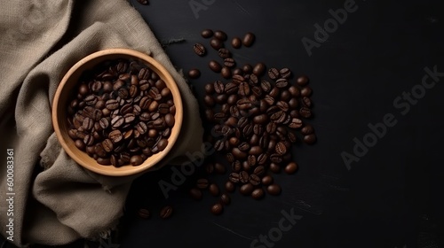 Beat see of Holder of coffee and coffee beans in a loot on dim foundation. AI Generated