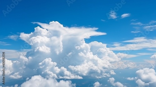 Blue sky with specific clouds. See over the clouds.summer blue sky cloud slant light white establishment. AI Generated