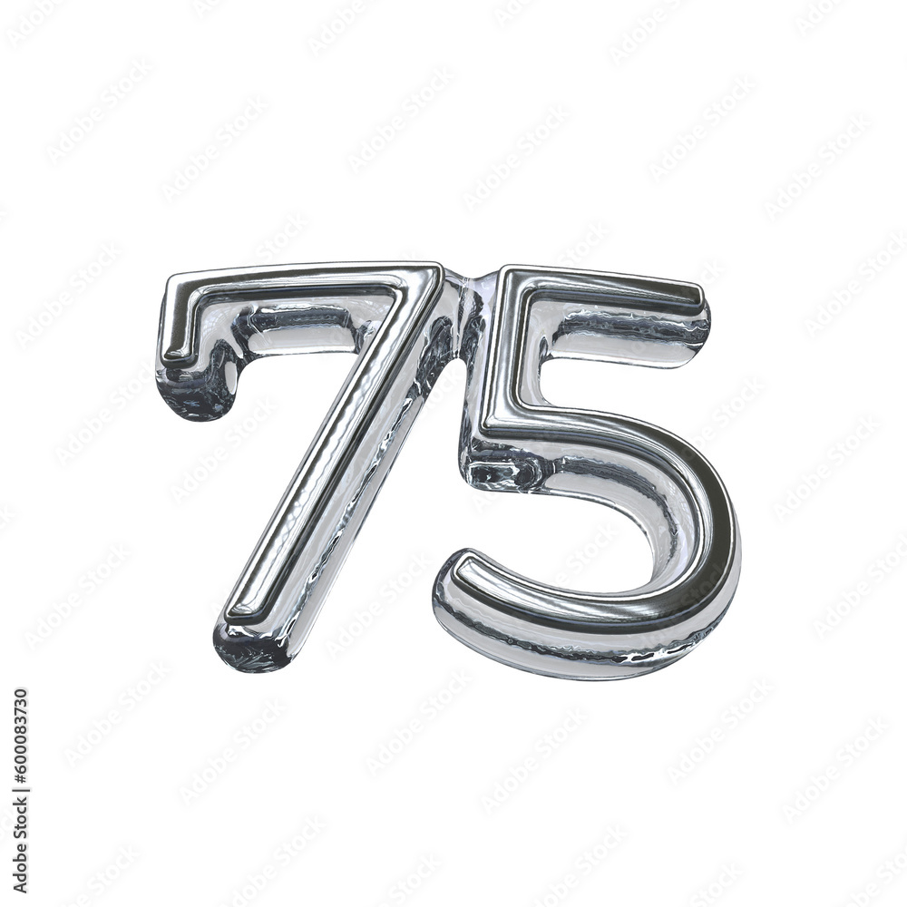 Number 75 3D rendering transparent background Number 75 3D rendering transparent background