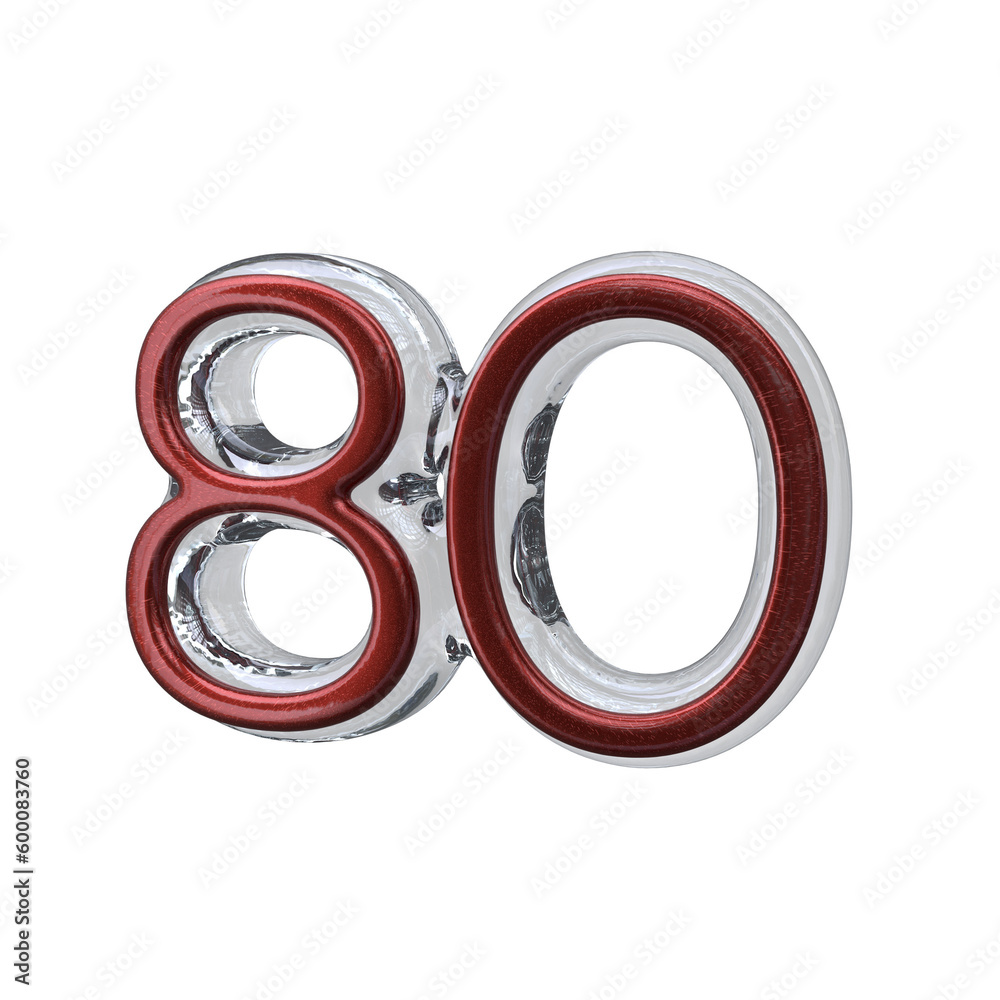 Number 80 3D rendering transparent background Number 80 3D rendering transparent background
