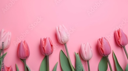 Spring tulip makes on pink establishment best see in level lay organize. AI Generated