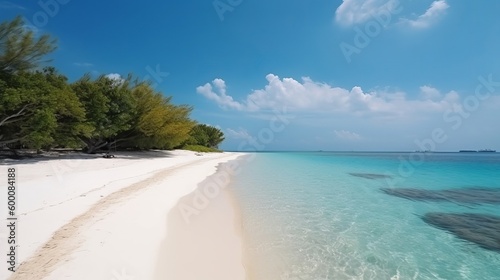 tropical Maldives island with white sandy shoreline and sea. palm. AI Generated