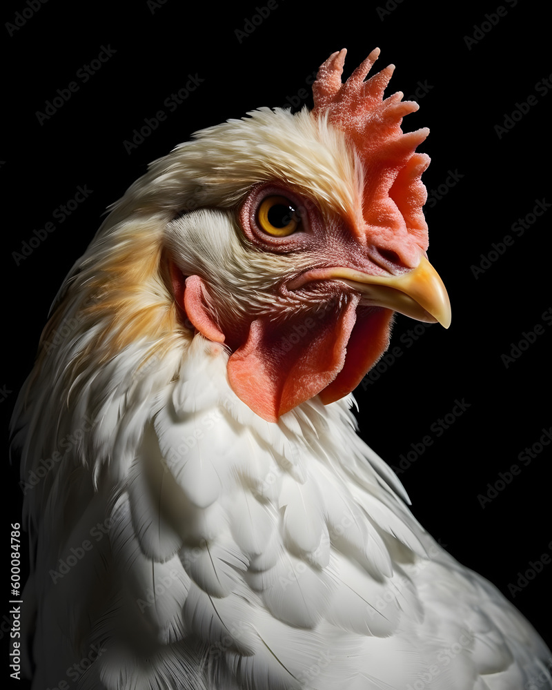 Feathered Friend: A Captivating Close-Up of a Domesticated White Chicken