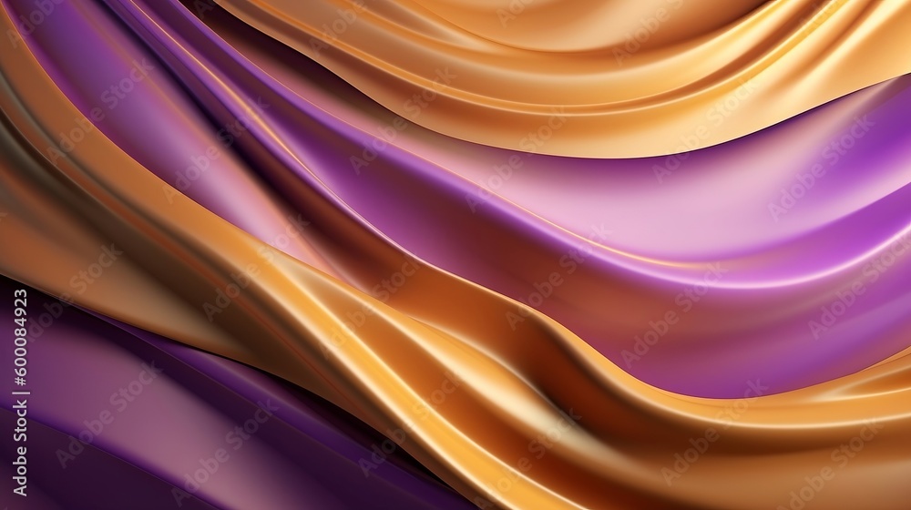 Fototapeta premium Hypothetical Foundation with Wave Shinning Gold and Purple Point Silk Surface. AI Generated
