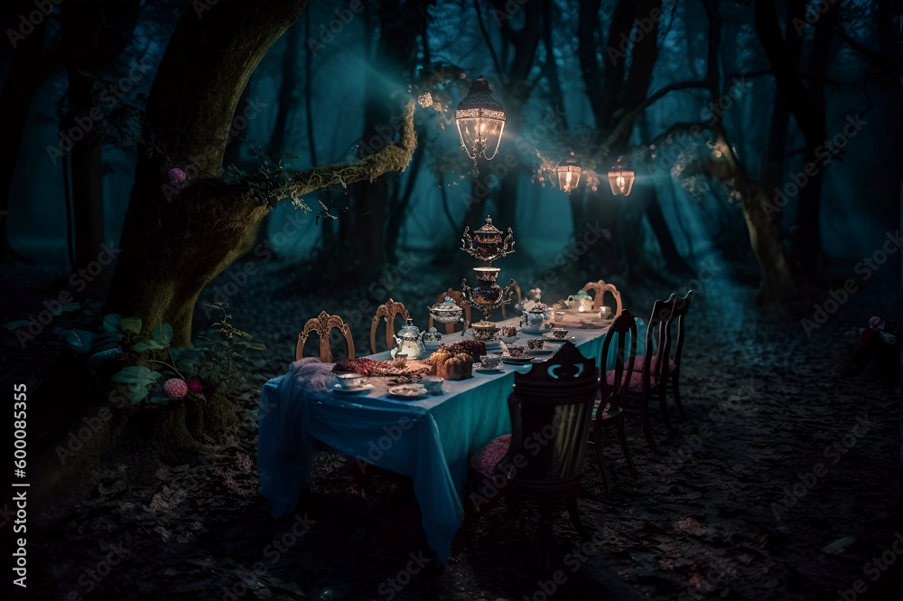 A Fantasy Tea Party at Night Generative AI