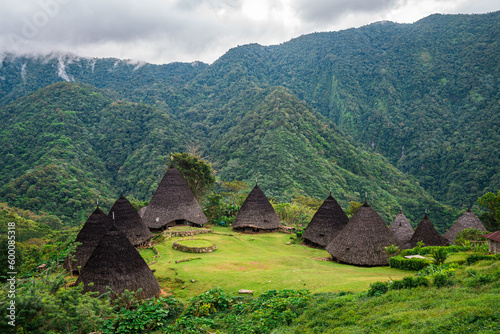 panoramic view of wae rebo village, indonesia photo