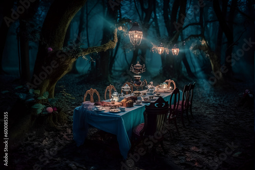 A Fantasy Tea Party at Night Generative AI photo