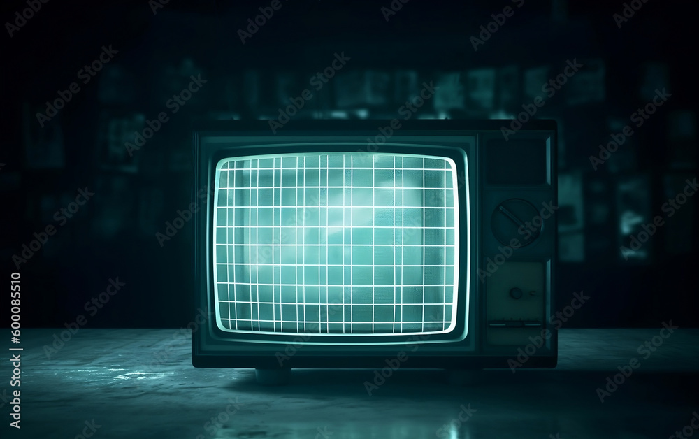 Fototapeta premium Old tv in a dark room. Generative AI technology.