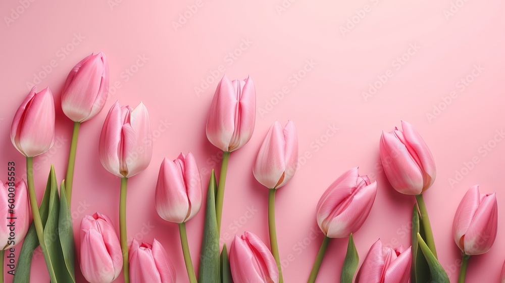 Spring tulip makes on pink establishment best see in level lay organize. AI Generated Spring tulip makes on pink establishment best see in level lay organize. AI Generated