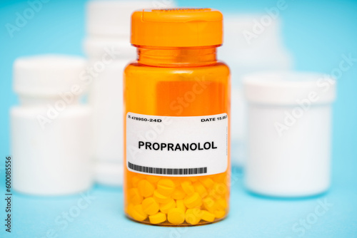 Propranolol medication In plastic vial photo