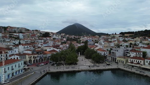 Aerial view of the beautiful seaside city of Pylos located in western Messenia in Peloponnese, Greece photo