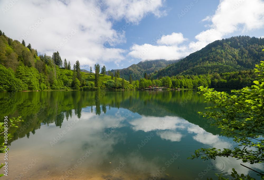 Beautiful lake view on a spring day. Borcka Karagol  nature park. Turkey's most popular travel destinations. Wonderful nature view. Eastern Black Sea region. Artvin, Turkey