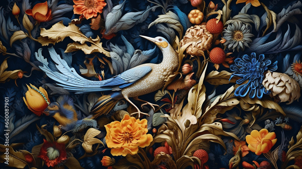 Bird with flowery background. Generative ai Bird with flowery background. Generative ai