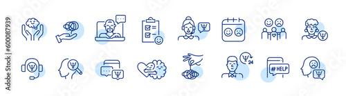 Mental health and psychology help icons. Pixel perfect, editable stroke line design set