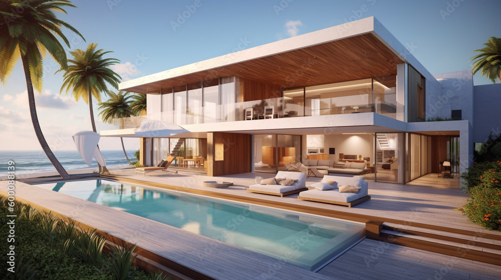 Fototapeta premium Luxury home on coast Generative ai