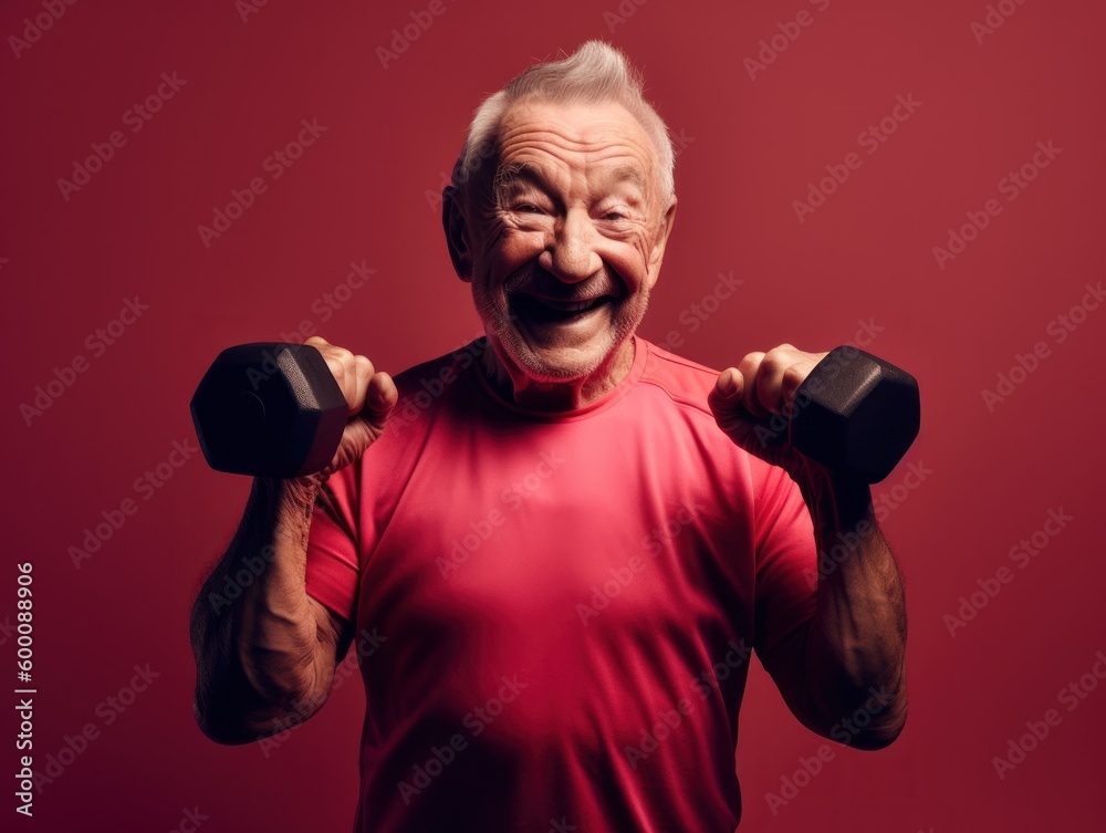 Modern Aging. An energetic image of a smiling elderly gentleman in athletic attire doing stretching exercises on a bright gradient background. Generative AI Modern Aging. An energetic image of a smiling elderly gentleman in athletic attire doing stretching exercises on a bright gradient background. Generative AI