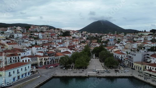 Aerial view of the beautiful seaside city of Pylos located in western Messenia in Peloponnese, Greece photo