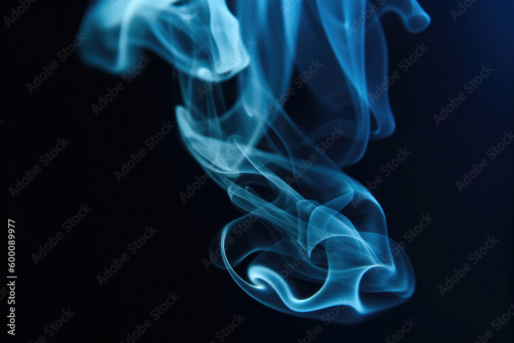 Blurry blue smoke on black background. Generative AI