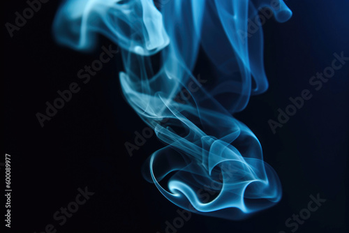 Blurry blue smoke on black background. Generative AI