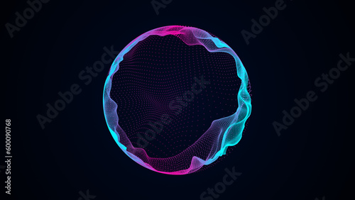 Futuristic sphere of particles and lines. Network connection big data. Abstract technology background. 3d rendering. photo